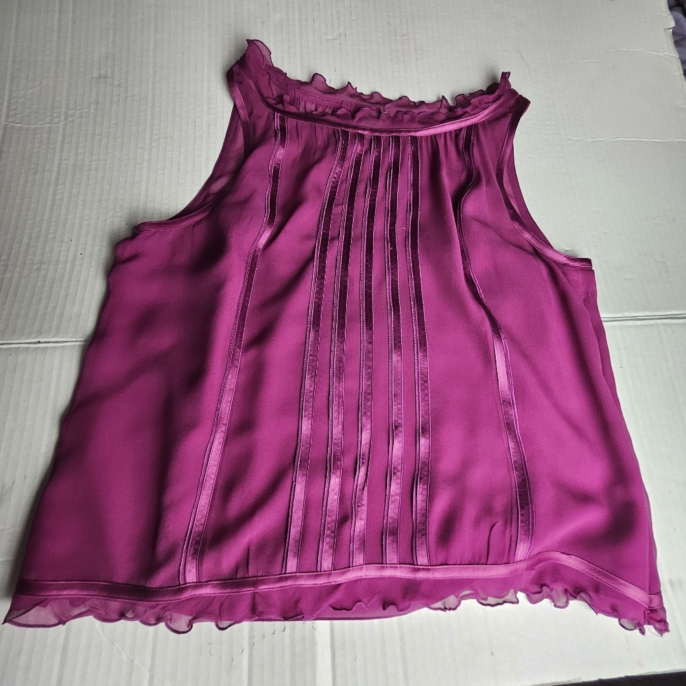 Ann Taylor Women Berry Feminine Silk Top Size 14 - Picture 9 of 12